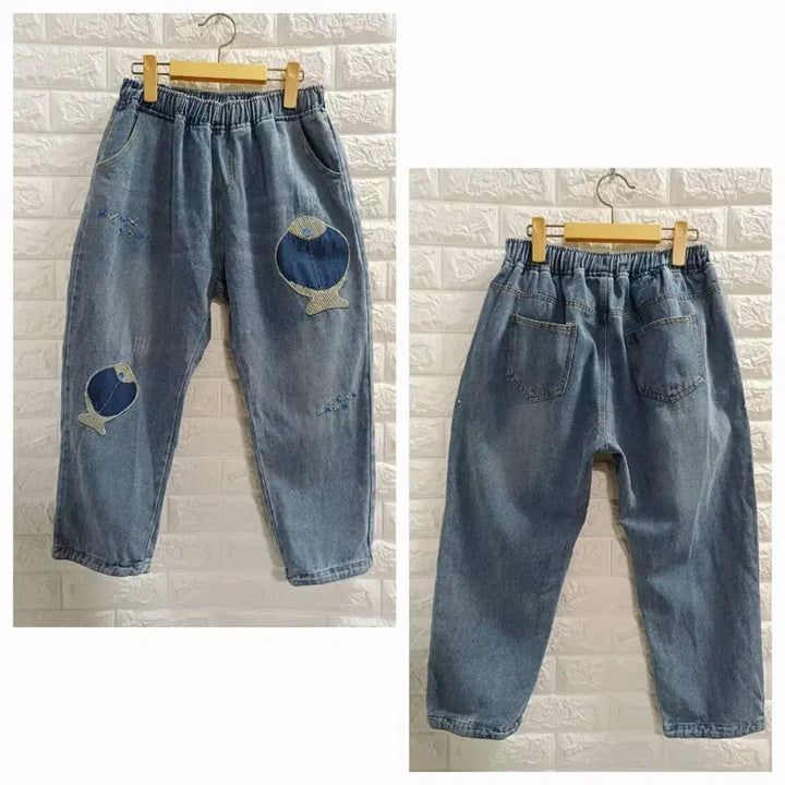 [BUNJANG] Denim Jeans with Fish Patch / L.밴딩 물고기패치 데님청바지