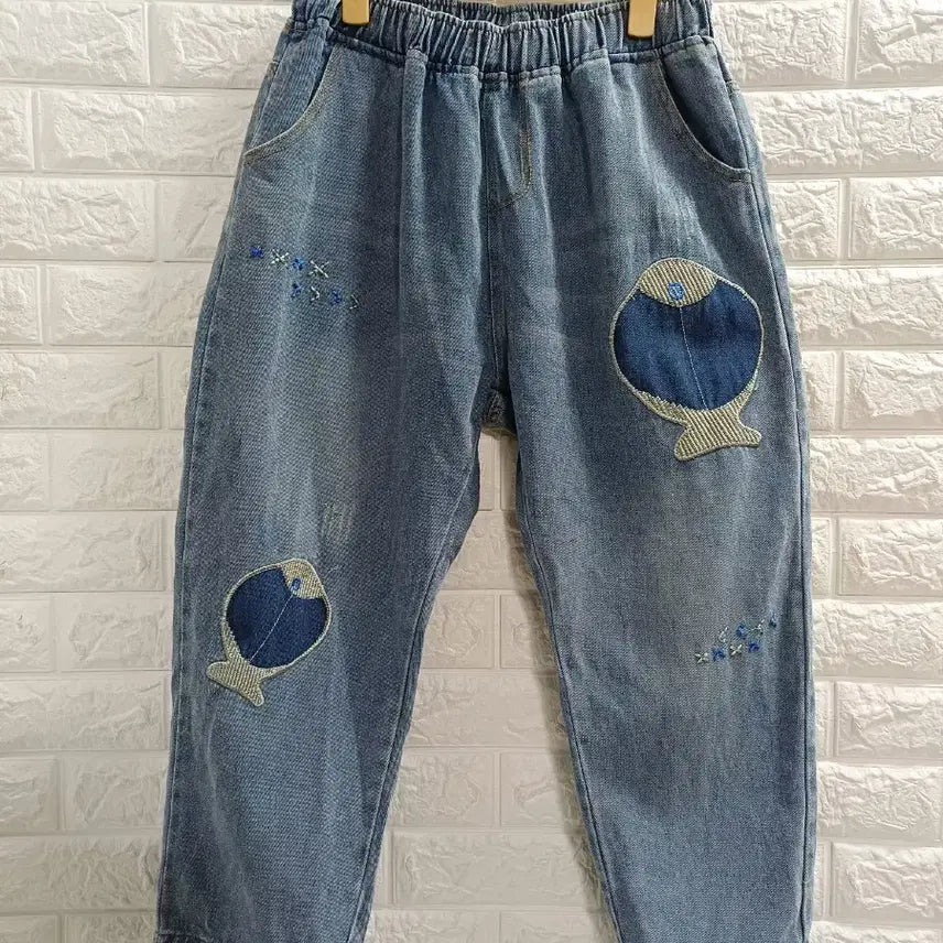[BUNJANG] Denim Jeans with Fish Patch / L.밴딩 물고기패치 데님청바지