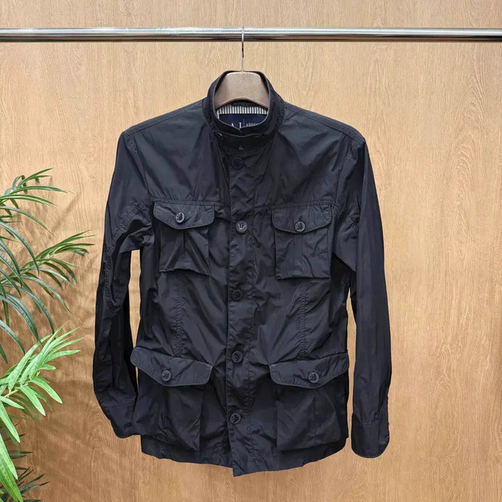 [BUNJANG] Giorgio Armani Jeans High Neck Field Jacket Black / 아르마니 진스 나일론 하이넥 필드 자켓 AJ 로고 각인 버튼 디테일 블랙