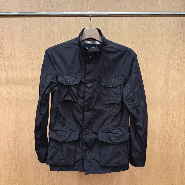 [BUNJANG] Giorgio Armani Jeans High Neck Field Jacket Black / 아르마니 진스 나일론 하이넥 필드 자켓 AJ 로고 각인 버튼 디테일 블랙