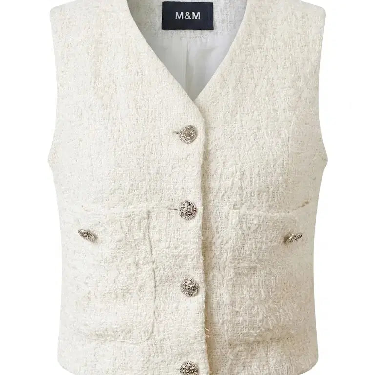 [BUNJANG] Two-Pocket Tweed Vest with Decorative Buttons - Ivory (Size M) / 트위드베스트 투포켓 예쁜단추 66 아이보리