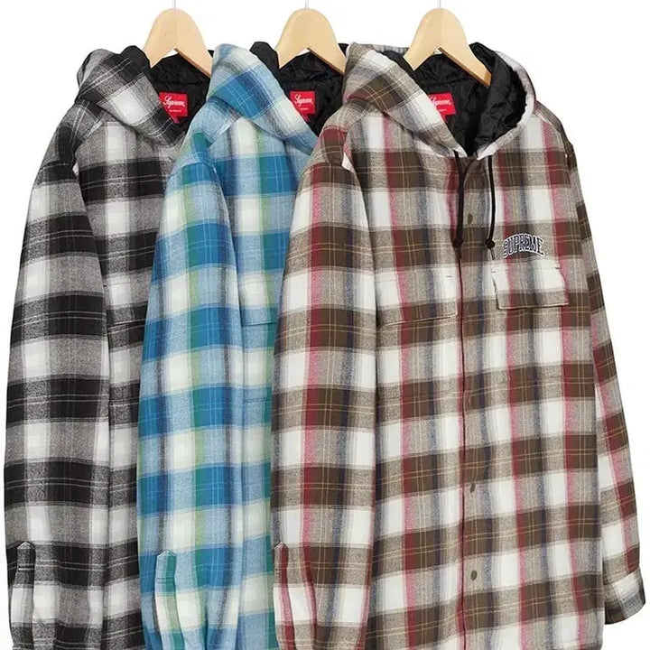 [BUNJANG] Supreme Quilted Hooded Plaid Shirt Brown FW19 / [M] 슈프림 퀼티드 후디드 플레이드 셔츠 브라운 19FW