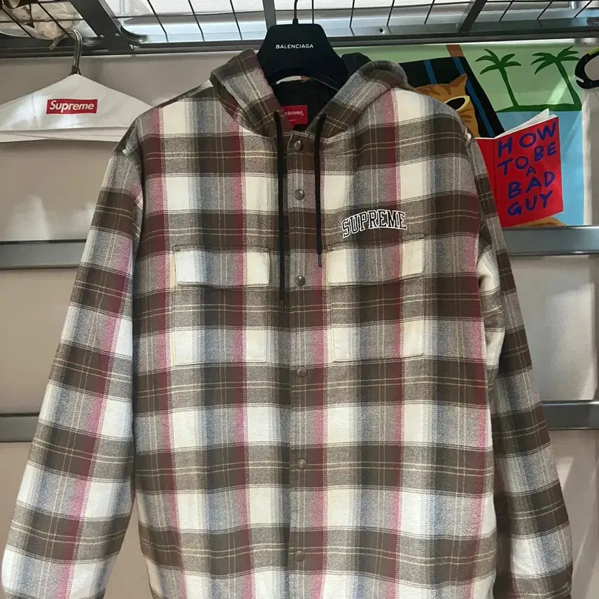 [BUNJANG] Supreme Quilted Hooded Plaid Shirt Brown FW19 / [M] 슈프림 퀼티드 후디드 플레이드 셔츠 브라운 19FW
