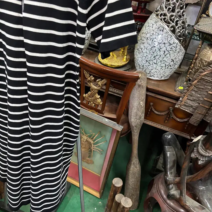 [BUNJANG] Colorblock Collar Stripe Half-Zip Knit Dress / 배색 카라 스트라이프 반집업 니트 원피스