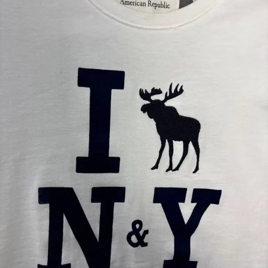 [BUNJANG] Abercrombie &amp; Fitch Y2K Reindeer Fitted Round Neck Short Sleeve Top / 아베크롬비 y2k 순록 딱붙핏 라운드넥  반팔 A3856