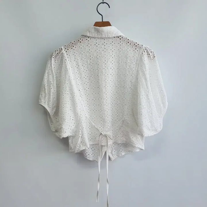[BUNJANG] Punch Lace Blouse Shirt White / 1026 펀칭 레이스 블라우스 화이트 셔츠F