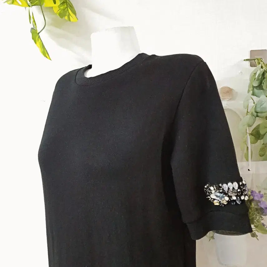 [BUNJANG] Le Cormang Sleeve Cubic Short-Sleeve Long Dress Black / 르꼬르망 소매큐빅 반팔 롱원피스 55 66 블랙