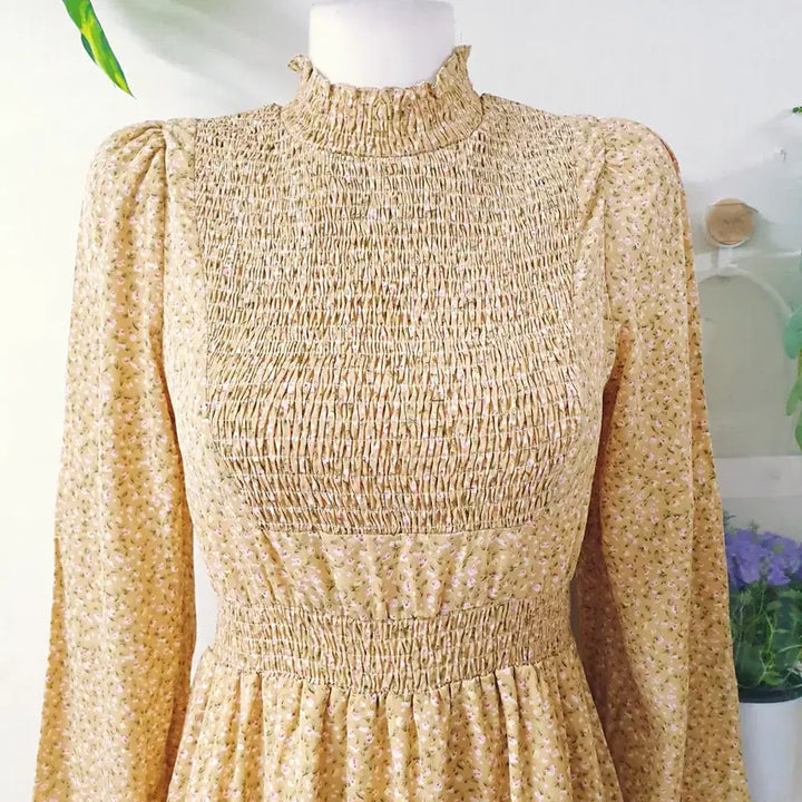 [BUNJANG] Smocked Waist Chiffon Maxi Dress Yellow / 스모크밴딩 쉬폰 롱원피스 55 66 옐로우