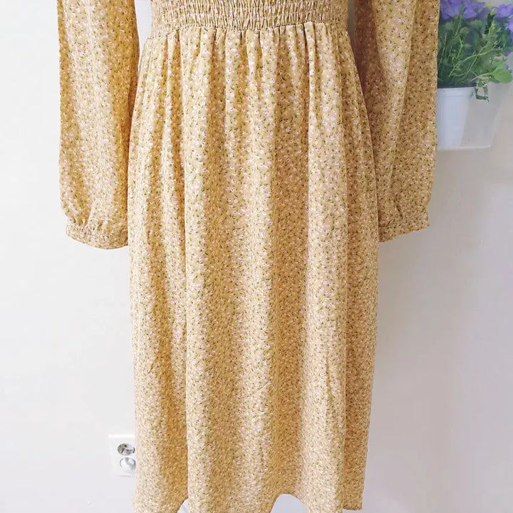 [BUNJANG] Smocked Waist Chiffon Maxi Dress Yellow / 스모크밴딩 쉬폰 롱원피스 55 66 옐로우