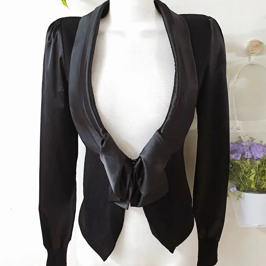 [BUNJANG] MOJO. S. FINE Satin Big Collar Cardigan Crop Jacket Black / 모조에스핀 새틴빅카라 가디건 크롭자켓 66 블랙