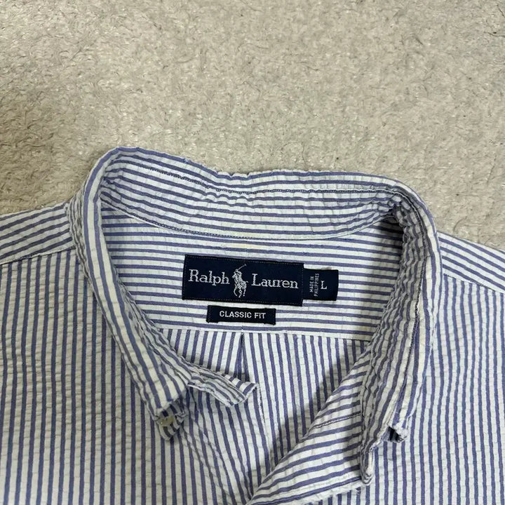 [BUNJANG] Polo Ralph Lauren Seersucker Short Sleeve Shirt L / 폴로 랄프로렌 시어서커 반팔 셔츠 L