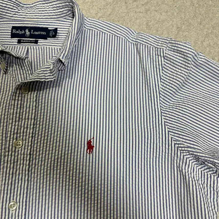 [BUNJANG] Polo Ralph Lauren Seersucker Short Sleeve Shirt L / 폴로 랄프로렌 시어서커 반팔 셔츠 L