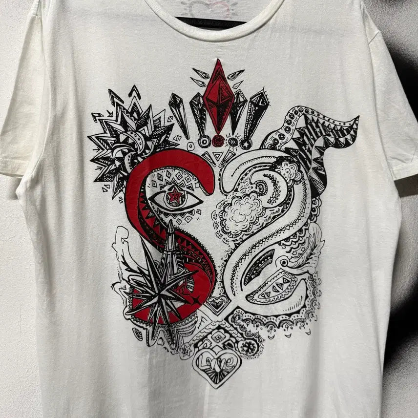 [BUNJANG] Vintage Rock Gothic Punk Print Side Zip Detail Short Sleeve T-Shirt / VTG 빈티지 락 고스 펑크 프린팅 사이드 지퍼 디테일 반팔 티셔츠