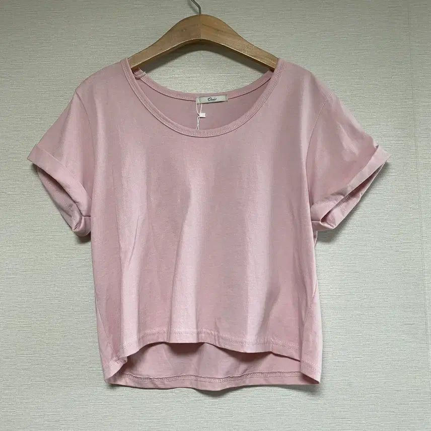 [BUNJANG] OUIR Rolled Sleeve Cropped T-Shirt Pink / 오히르 ouir 소매롤업 크롭 반팔 티셔츠 핑크