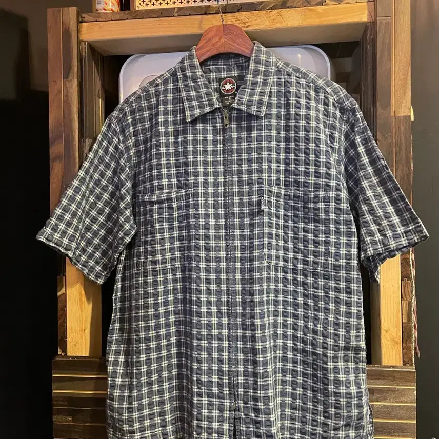 [BUNJANG] Converse 90s Seersucker Zip-Up Shirt - Size M / 90s컨버스 시어서커 집업셔츠