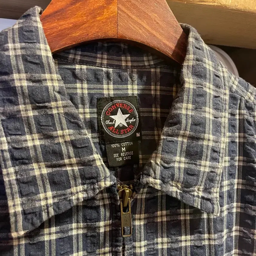 [BUNJANG] Converse 90s Seersucker Zip-Up Shirt - Size M / 90s컨버스 시어서커 집업셔츠