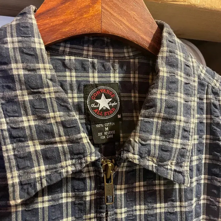 [BUNJANG] Converse 90s Seersucker Zip-Up Shirt - Size M / 90s컨버스 시어서커 집업셔츠
