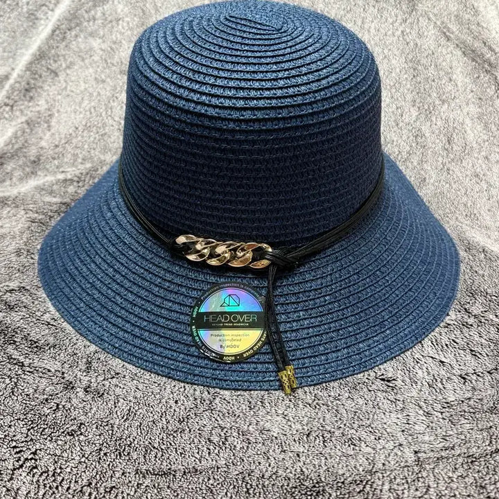[BUNJANG] Navy Summer Beach Hat with Chain Accent (New) / 여름 비치모자-미사용