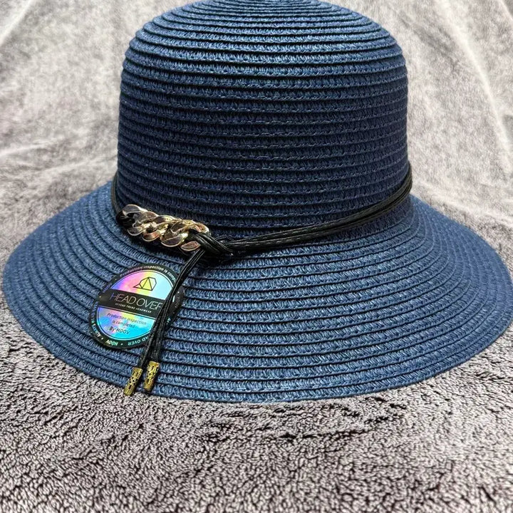 [BUNJANG] Navy Summer Beach Hat with Chain Accent (New) / 여름 비치모자-미사용