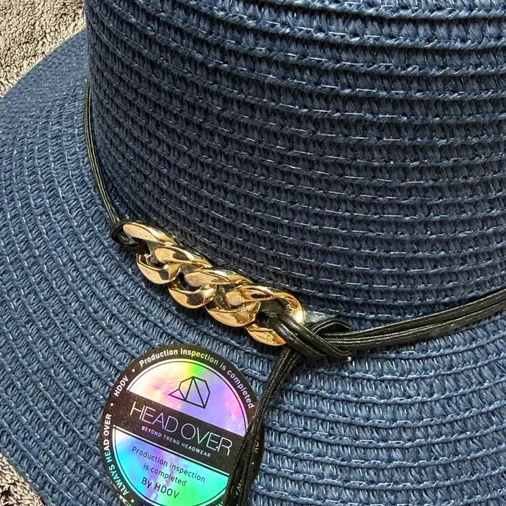 [BUNJANG] Navy Summer Beach Hat with Chain Accent (New) / 여름 비치모자-미사용