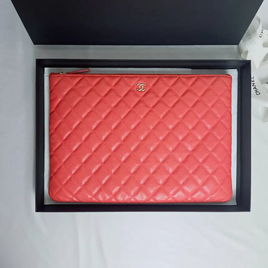 [BUNJANG] Chanel Clutch Large Caviar Pink Champagne Gold / 샤넬 클러치 라지 캐비어 핑크샴골