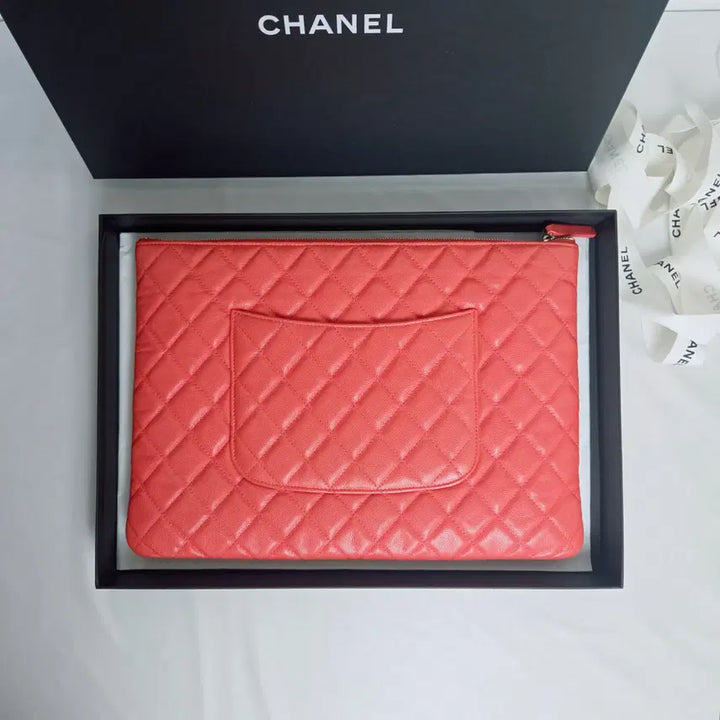 [BUNJANG] Chanel Clutch Large Caviar Pink Champagne Gold / 샤넬 클러치 라지 캐비어 핑크샴골