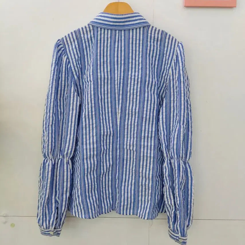 [BUNJANG] Blue Stripe Frill Blouse Size 55 / 블루 스트라이프 프릴 블라우스 55