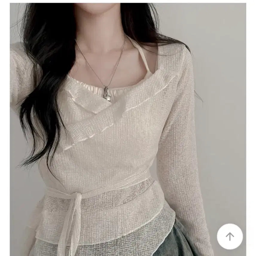 [BUNJANG] Halterneck Frill Layered Wrap Knit with Waist Tie / 홀터넥 프릴 레이어드 랩 허리끈 니트