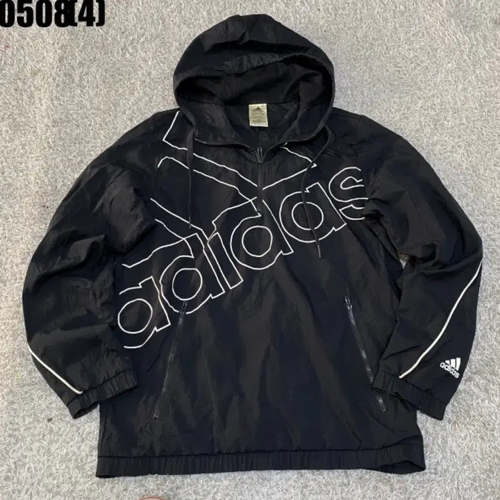 [BUNJANG] Adidas Black Hooded Windbreaker Jacket M / 아디다스 블랙 후드 바람막이 자켓 m
