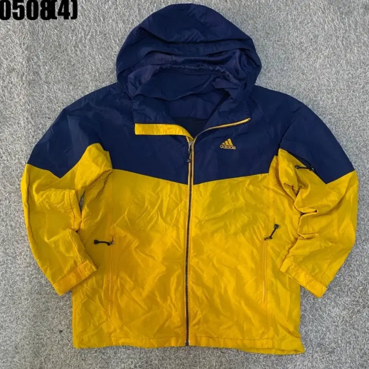[BUNJANG] Adidas Navy/Yellow Hooded Windbreaker Jacket Size 105 / 아디다스 네이비/옐로우 후드 바람막이 105