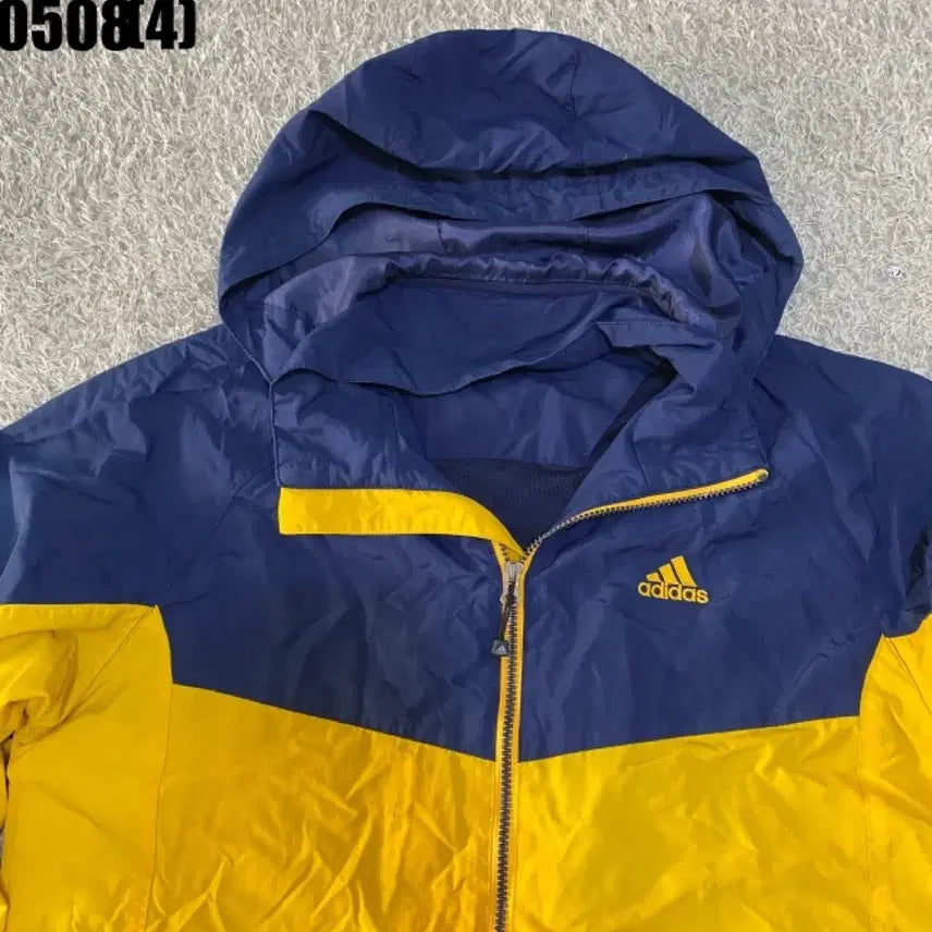 [BUNJANG] Adidas Navy/Yellow Hooded Windbreaker Jacket Size 105 / 아디다스 네이비/옐로우 후드 바람막이 105