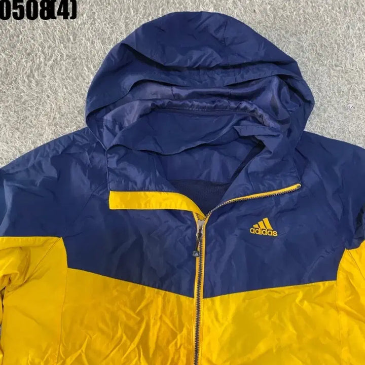 [BUNJANG] Adidas Navy/Yellow Hooded Windbreaker Jacket Size 105 / 아디다스 네이비/옐로우 후드 바람막이 105