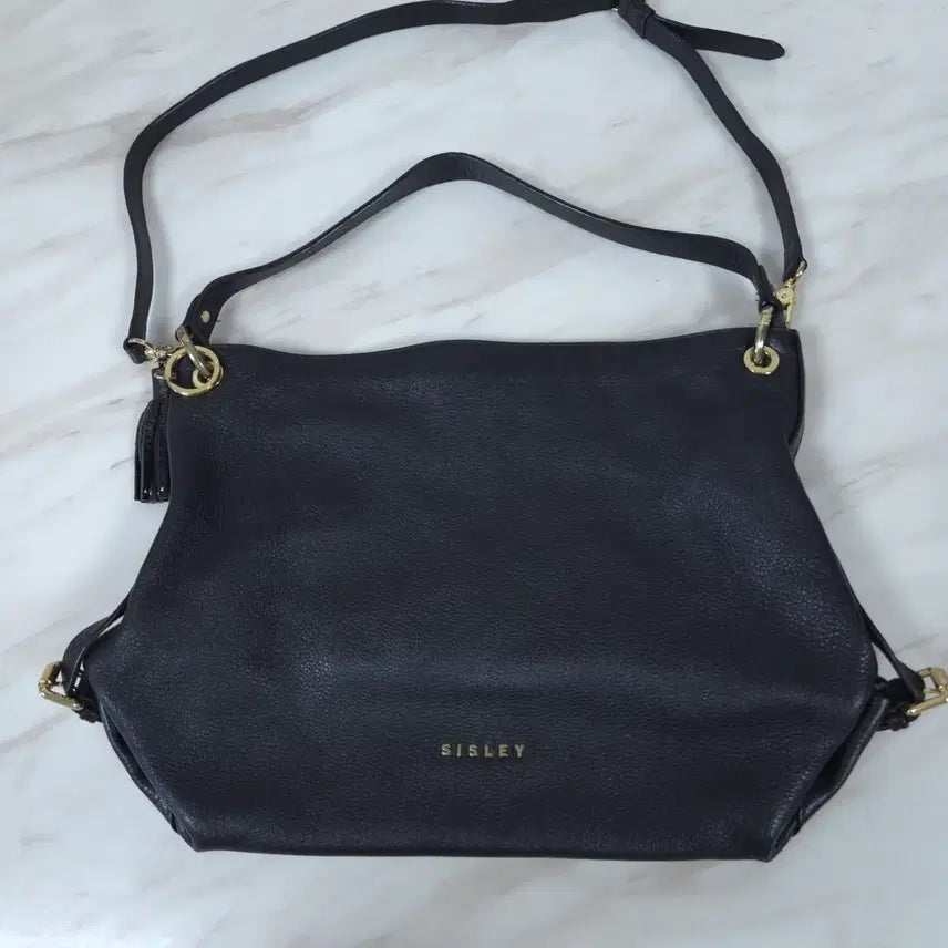 [BUNJANG] Sisley Black Calfskin Leather Shoulder Bag / 시슬리 블랙 소가죽 숄더백