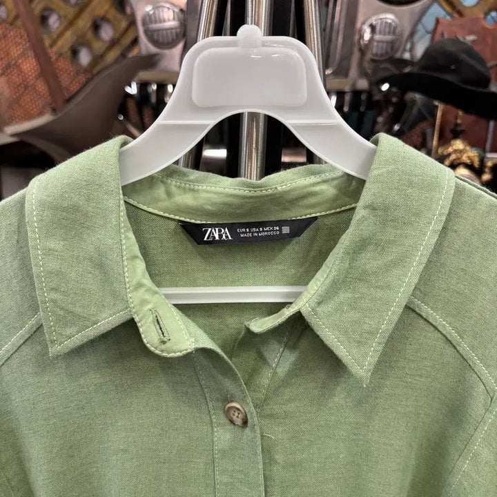 [BUNJANG] Zara Light Green Linen Blend Romper Jumpsuit / 자라(Zara)라이트 그린 리넨 혼방 롬퍼 점프수트