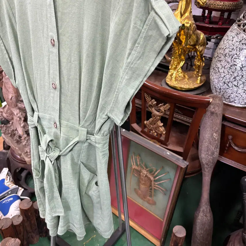 [BUNJANG] Zara Light Green Linen Blend Romper Jumpsuit / 자라(Zara)라이트 그린 리넨 혼방 롬퍼 점프수트