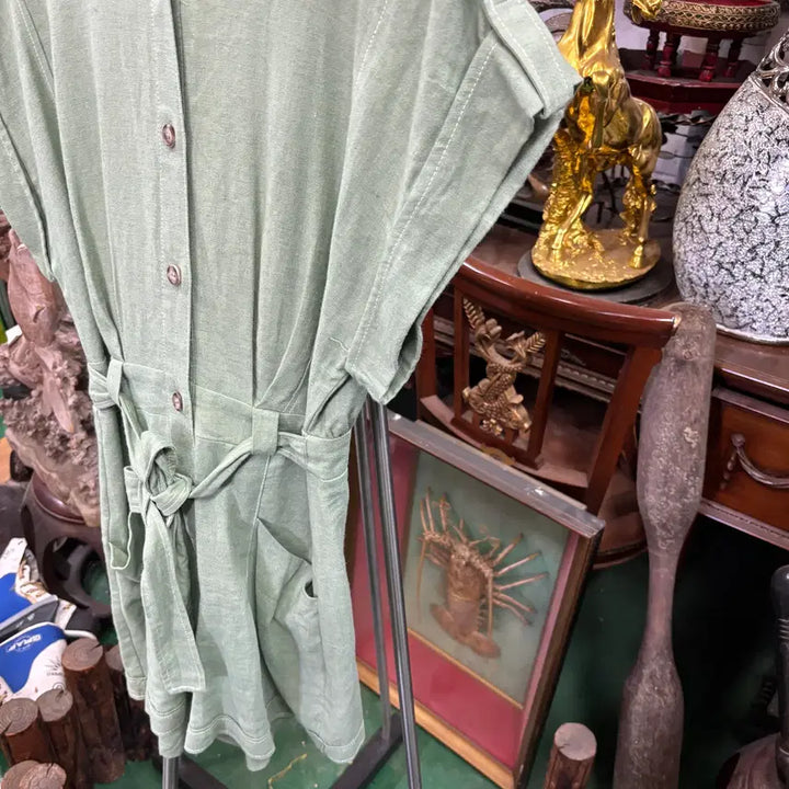 [BUNJANG] Zara Light Green Linen Blend Romper Jumpsuit / 자라(Zara)라이트 그린 리넨 혼방 롬퍼 점프수트