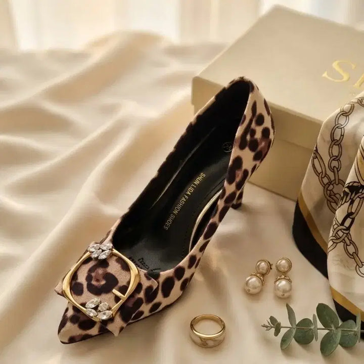 [BUNJANG] Leopard Cubic Buckle Heels / [새상품] 화려하고 고급스러운 레오파드 큐빅 보클 힐 (230