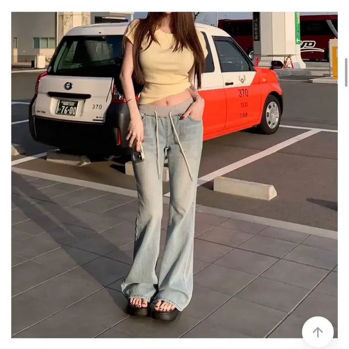 [BUNJANG] Hollybangshow Bending Low Denim Pants M / 홀리뱅쇼 밴딩 로우 데님팬츠 m