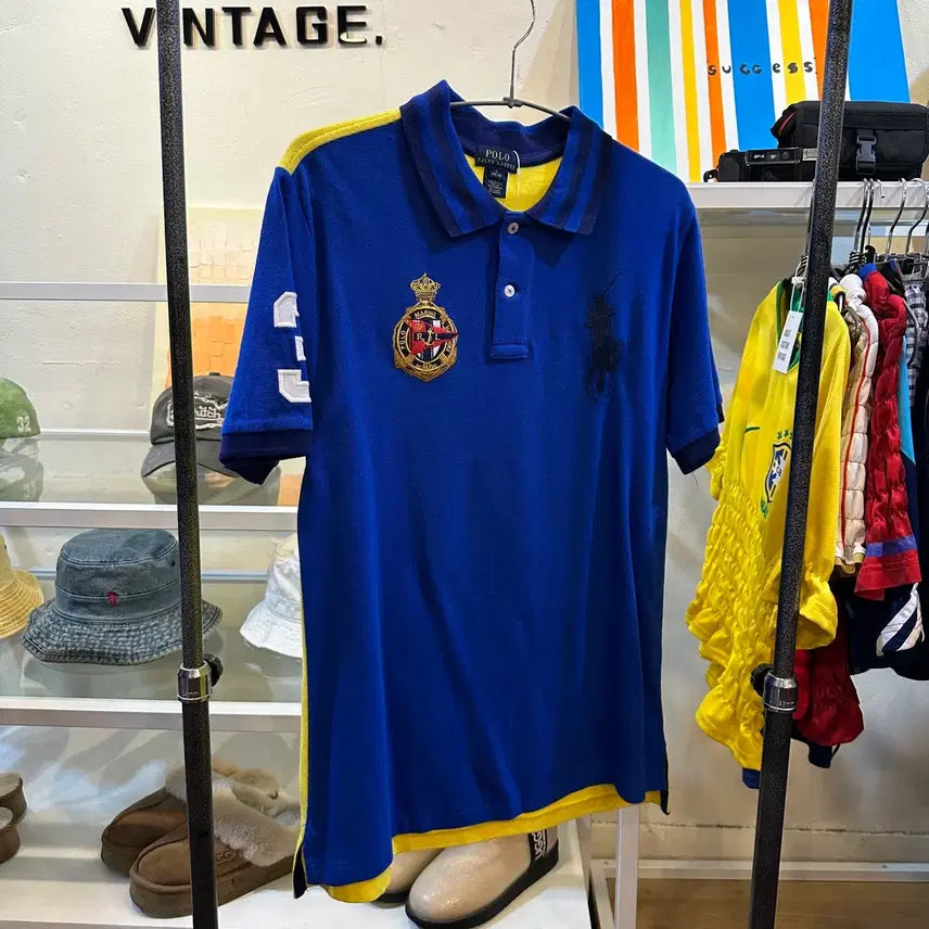 [BUNJANG] Polo Ralph Lauren Embroidered Big Pony Blue Short Sleeve Polo Shirt / 폴로 랄프로렌 자수 빅포니 블루 반팔 카라티