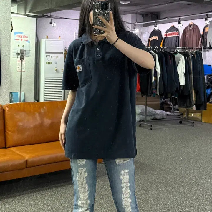 [BUNJANG] Carhartt Navy Polo Shirt B4703 / 칼하트 네이비 폴로 셔츠 B4703