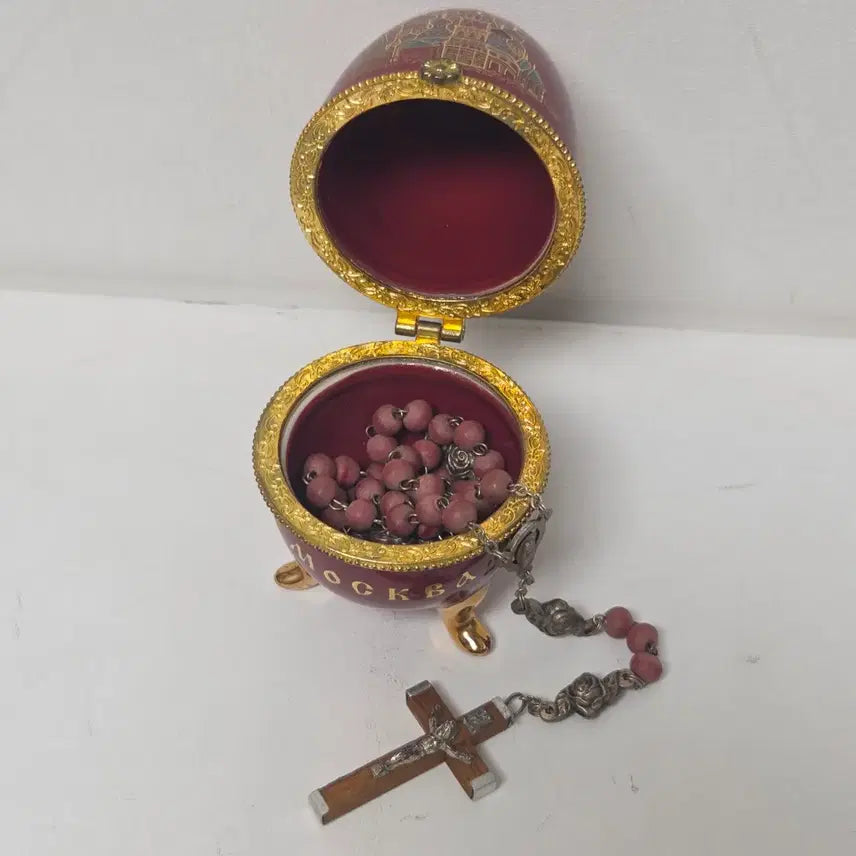 [BUNJANG] Antique Ceramic Rosary Box and Rosary Set with Moscow Architectural Design / 앤틱 도자기 묵주 보관함 과 묵주 세트 가톨릭 묵주 맨티