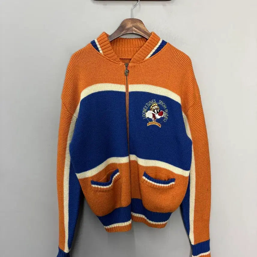 [BUNJANG] Looney Tunes Sylvester Knit Zip-Up Cardigan / 루니툰즈 실베스터 니트집업 가디건 A3858