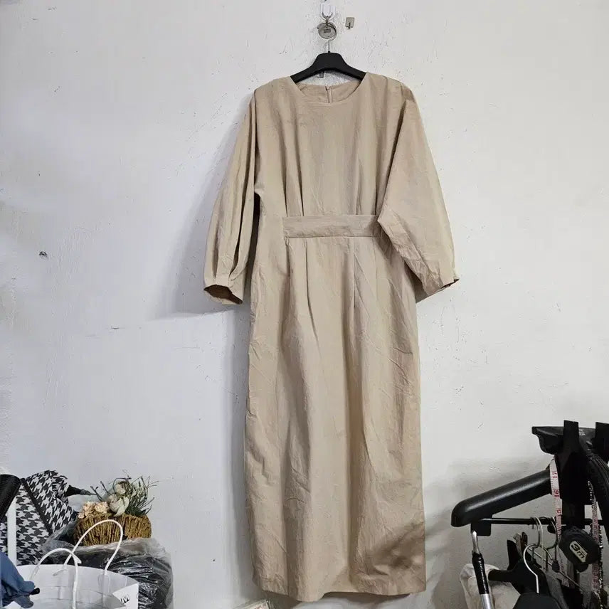 [BUNJANG] Beige 7-Sleeve Long Dress / 베이지 롱 원피스 7부 소매