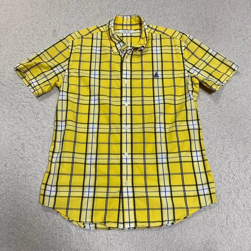 [BUNJANG] Beanpole Yellow Check Short Sleeve Shirt Slim Fit 95 / 빈폴 옐로우 체크 반팔 셔츠 슬림핏 95