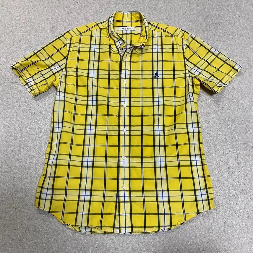 [BUNJANG] Beanpole Yellow Check Short Sleeve Shirt Slim Fit 95 / 빈폴 옐로우 체크 반팔 셔츠 슬림핏 95