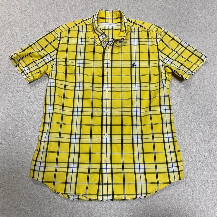 [BUNJANG] Beanpole Yellow Check Short Sleeve Shirt Slim Fit 95 / 빈폴 옐로우 체크 반팔 셔츠 슬림핏 95