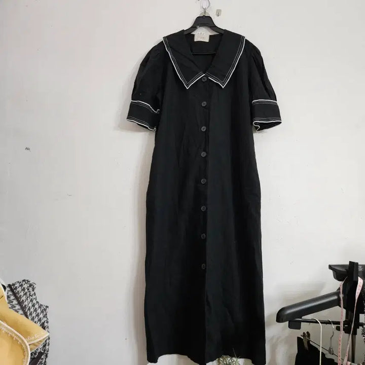 [BUNJANG] Black Sailor Style Long Dress / 검정 세라복 스타일 롱 원피스