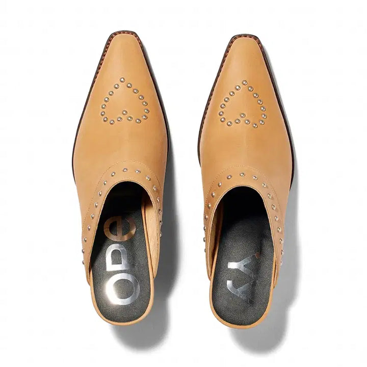 [BUNJANG] OPEN YY Heart Stud Western Mules (Beige, Size 37) / OPEN YY - HEART STUD WESTERN MULES
