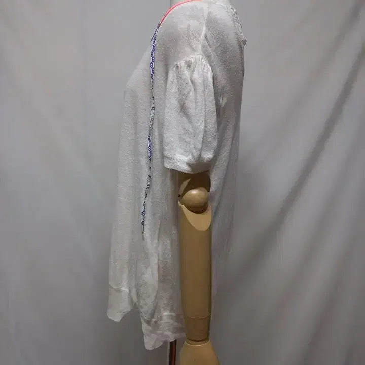 [BUNJANG] Ozsecon Linen Sheer Round Neck Knit T-Shirt / 오즈세컨 정품 시스루 린넨 여자 여름 여성 라운드넥 니트반팔티셔츠85