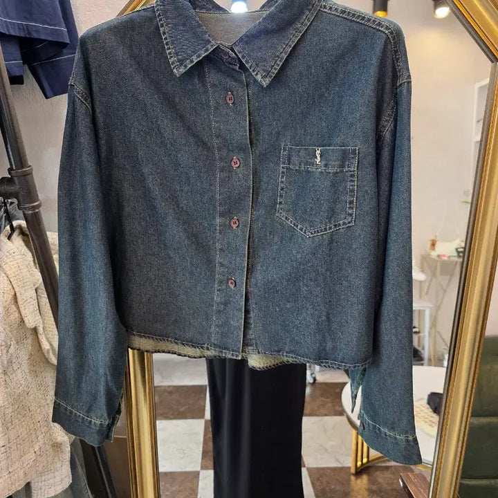 [BUNJANG] Vintage Tie-Dye Cropped Denim Shirt / 12만원 세일 빈티지 나염 크롭데님남방